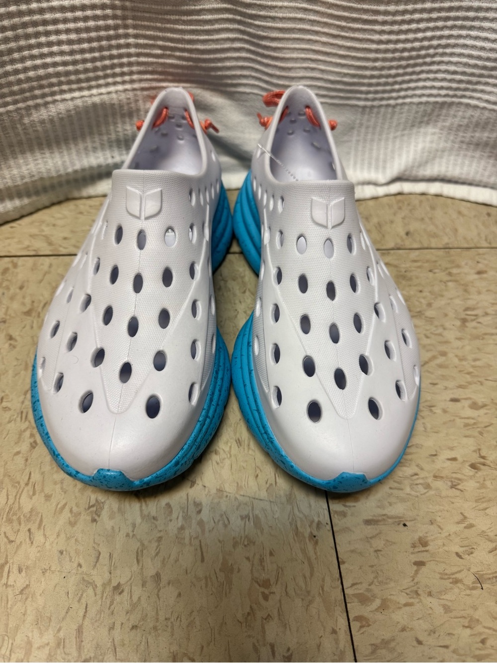 Women’s White and Blue Slip-On Water Shoes - Lightweight Swim Aqua Footwear